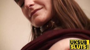 UKSubSluts com - Sub girl with big boobs fucks with leash around her neck with passion