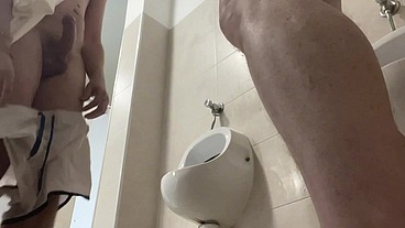 Amateur twink boy and older guy caught having fun in the pool's public toilets - FULL VERSION