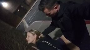 Wife Fucked Behind Bar in Parking Lot and Drains Cock