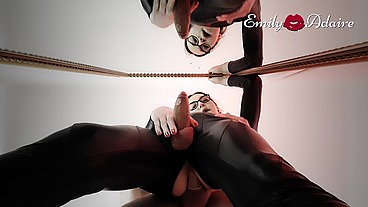 Daddy fucks my tight tgirl ass in front of the mirror in my leather catsuit - TS Emily Adaire