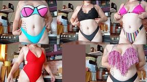Trying on bras, thongs, bikinis