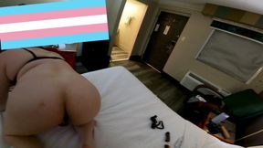 Shemale Gets a Quickie Anal Creampie After Sucking Dick