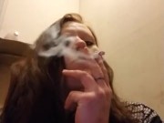 Intense smoking inhales,  sexy red head, playing with big titties/smoking fetish