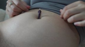 My giantess stepsister puts tiny stepbrother on her belly and belly button play and fingering
