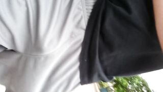 Freeballing Grey Shorts: Flaccid Cock Swinging Outdoors