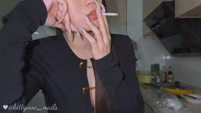 Sexy Smoking with my long natural claws (and some cleavage)