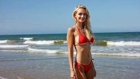busty blonde in tiny bikini shows breasts & juicy ass - intense beach fucking ai generated