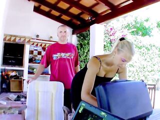 Mallory Moore playing with oil and gets booty drilled