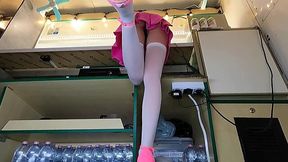 Hot Brunette Waitress Upskirted at Work