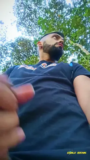 Big Uncut Cock Latino Jerking Outdoors in the Woods and Eating His Tasty Cum Careful Not to Get Caught