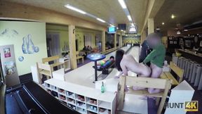 ”Sexy brunette is getting banged in the bowling alley”