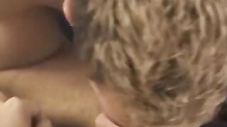 Boyfriend twinks sucking and hard fucking in parents bedroom