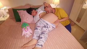 Mother-in-law takes a sloppy blowjob from her son-in-law before they start
