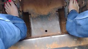 Pedal pumping a Bobcat tractor, start with socks & shoes then I removed them and pumped barefooted