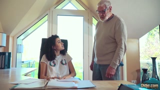 Teen fucks old man rides his big cock and sucks it deepthroats licking cock