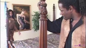 A delightful black woman enjoys deep penetration by a mysterious black man