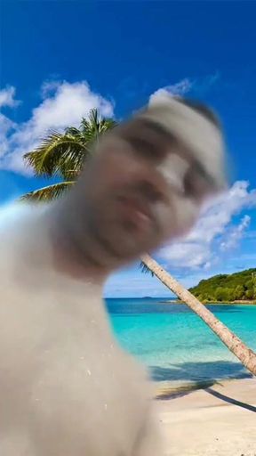 Nude boy on the virtual beach in AR Reels.