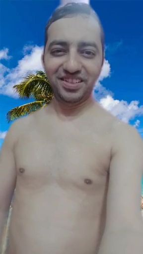 Nude boy on the virtual beach in AR Reels.