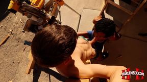 Expert Sucker & Muscular Worker: Intense pipe on the job site