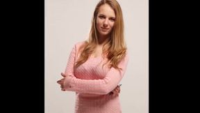 Blonde sporty girl strips and shows off her big tits