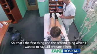 Short haired brunette seduces doctor in hospital exam