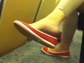 Candid college girl flats dangle.