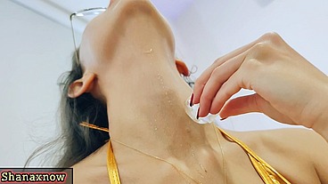 GOLD MICRO BIKINI ICE CUBE SURFING ON MY BODY POSING FOR YOU