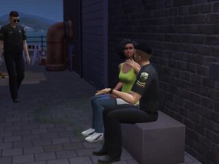 Black Barmaid Entertaining 2 Cops At The Back Alley (Promo) - The Sims/ CG Comics