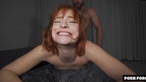 Extreme rough fuck with a perverted redhead in black pantyhose