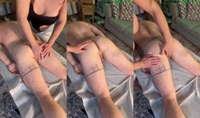 Prostate massage by sensual TS girl anal fingering orgasm