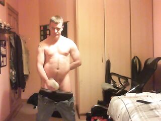 Screwing Fleshlights frontal view and cumming