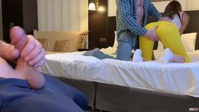 Naughty&#x1F608; married mistress is getting creamed on by a stud while hubby watches with a boner