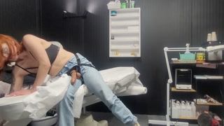 Ex-wife pegging her husband with a strapon. He does it very hard, you can see a big cumshot