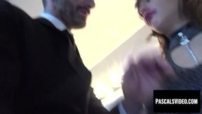 Teen brunette deepthroats and cums on stiff cock