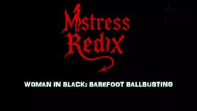 Mistress Redix's black-clad slave suffers vigorous ballbusting