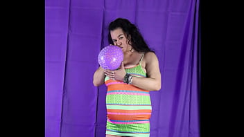 Haydee Rodriguez  Blows 3 balloons up for your pleasure