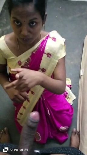 Wife with Sarees Kneel Blow Job