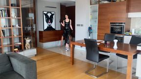 Black haired Mistress Ballbusting and whipping