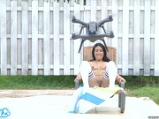 lesbian teen threesome play tug a war with a drone pulling ping balls out of their college pussies