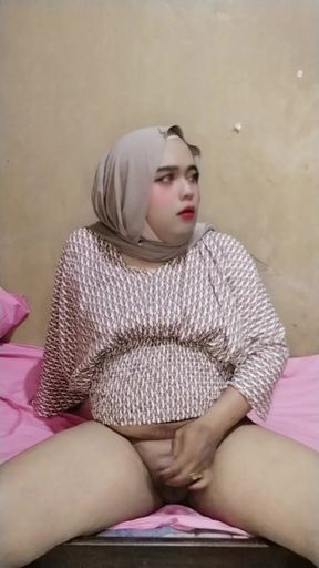Ivvy crossdresser hijab feels horny after a month. Then she cums