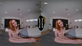 Up close VR: redhead in lingerie teases then takes hard POV fuck