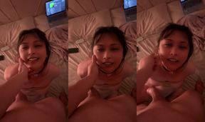 Asian ladyboy ruins cock with sloppy gagged blowjob training