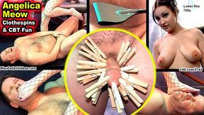 CBT Clothespin Fun with Miss Angelica Meow -720P This good slave boy has 20 clothespins put on his cock and balls and has his nuts kicked in by this sexy Mistress!