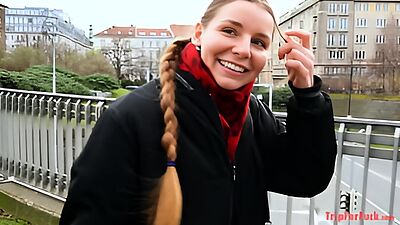 Cum inside a girl with a European braided hairstyle