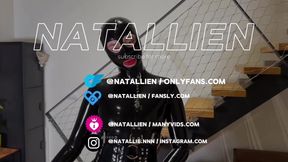 Natallien, the latex dominatrix, deep throats and rides in cowgirl POV