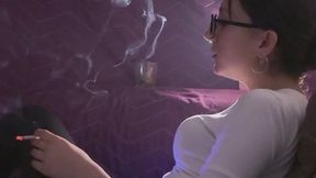 SEPTEMBER - WATCH MY CHEST MOVEMENT IN MY TIGHT LEGGINGS WHILE I SIZE MY CIGARETTE.