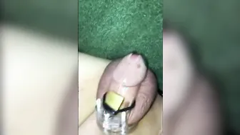 Guy in chastity cage confesses while jerking his small cock