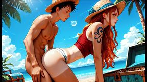 nami sanji y luffy varados en una isla muy caliente - audio en espanol- ia porn -nami sanji and luffy stranded on a very hot island