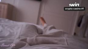 Step mom shares bed, steaming light-haired cheating wife woke up with dick, wiggling ejaculation and arse slapping, spooning creampie.