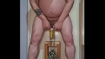 hanging heavy chains from my bullsacks with nipple clamps while taking a pee part 2